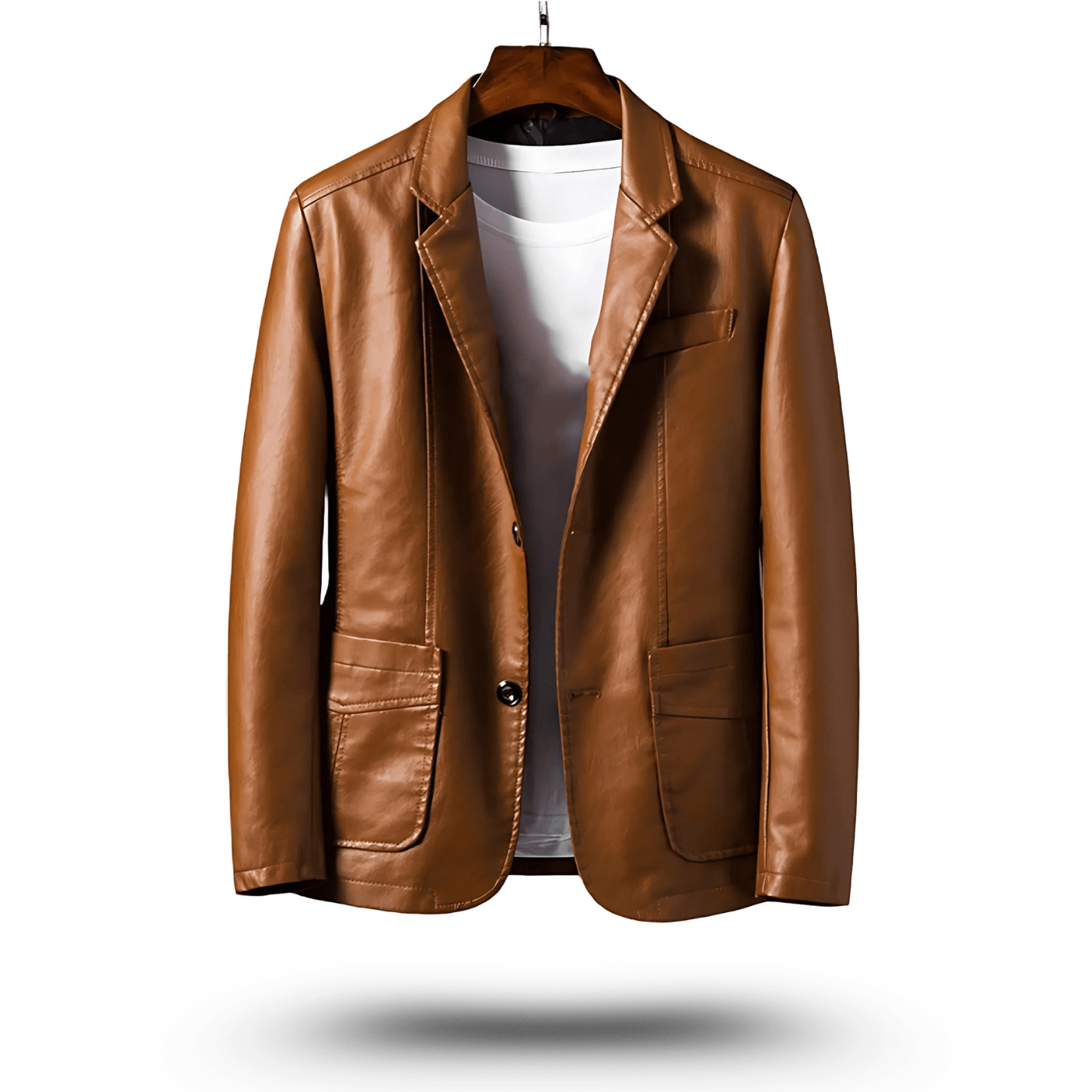 Lederjacke – Herren-Lederjacke mit Revers und Knöpfen aus Kunstleder-Braun-S-Chaps Herrenmode