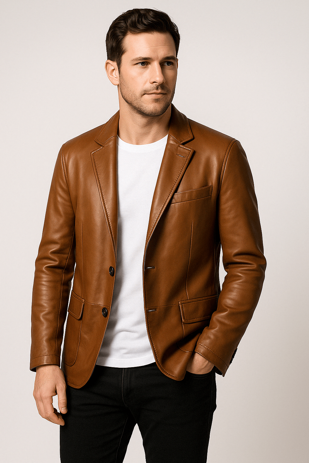 Lederjacke – Herren-Lederjacke mit Revers und Knöpfen aus Kunstleder-Chaps Herrenmode