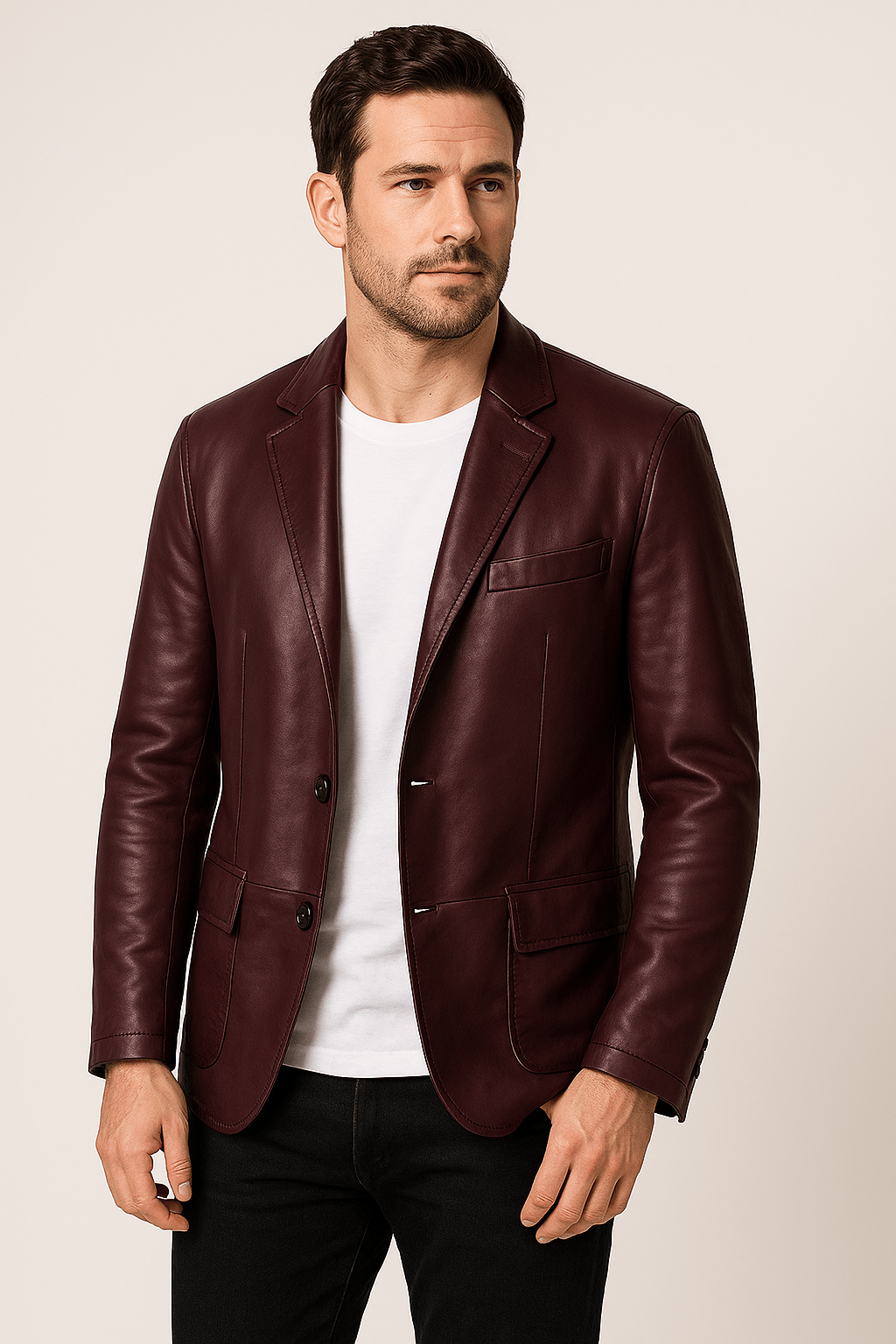 Lederjacke – Herren-Lederjacke mit Revers und Knöpfen aus Kunstleder-Chaps Herrenmode