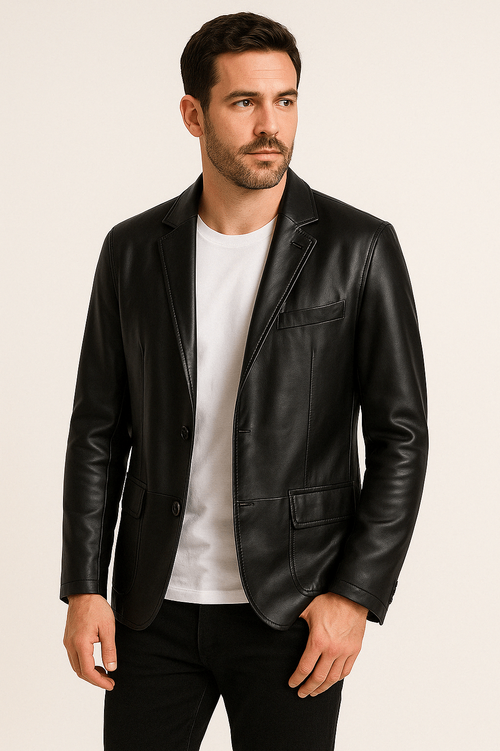 Lederjacke – Herren-Lederjacke mit Revers und Knöpfen aus Kunstleder-Chaps Herrenmode