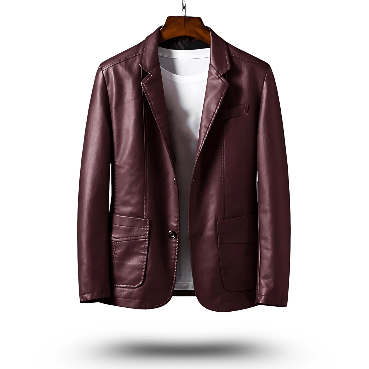 Lederjacke – Herren-Lederjacke mit Revers und Knöpfen aus Kunstleder-Rot-S-Chaps Herrenmode