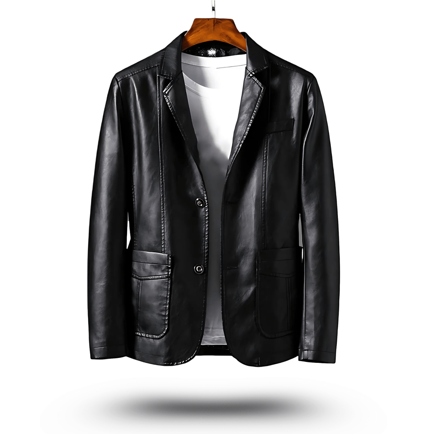Lederjacke – Herren-Lederjacke mit Revers und Knöpfen aus Kunstleder-Schwarz-S-Chaps Herrenmode