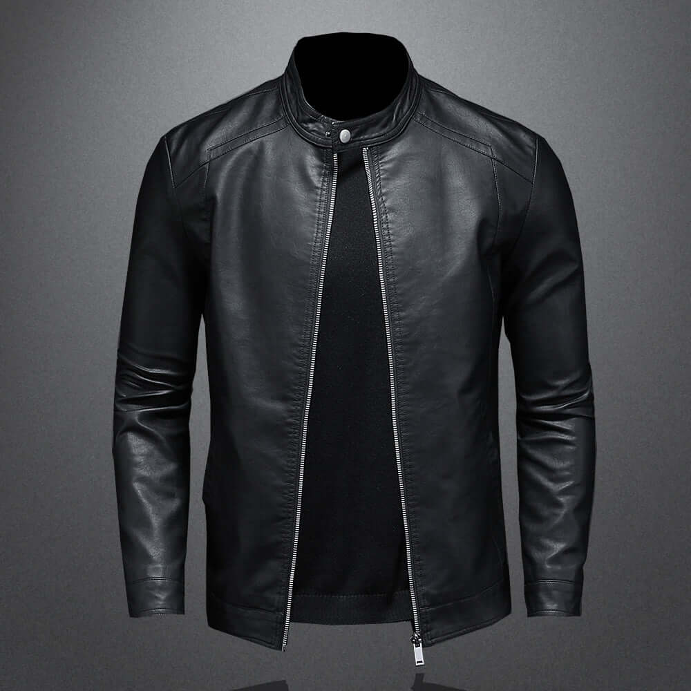 Lederjacke - Herren Zip-Up Moto Biker Jacke-Schwarz-M-Chaps Herrenmode