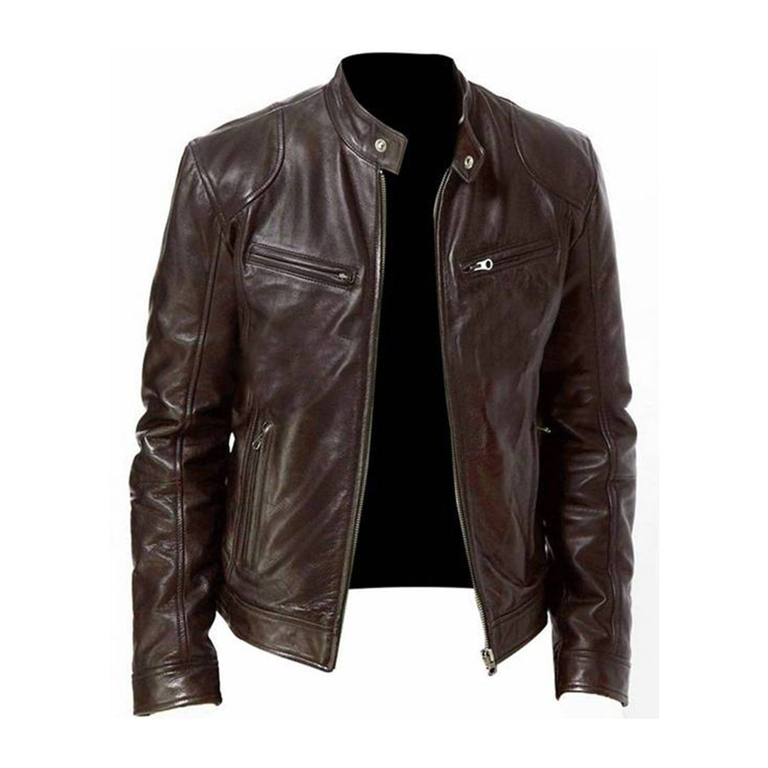 Lederjacke – Klassische Herren-Bikerjacke mit Reißverschluss für den Herbst-Auburn-XS-Chaps Herrenmode