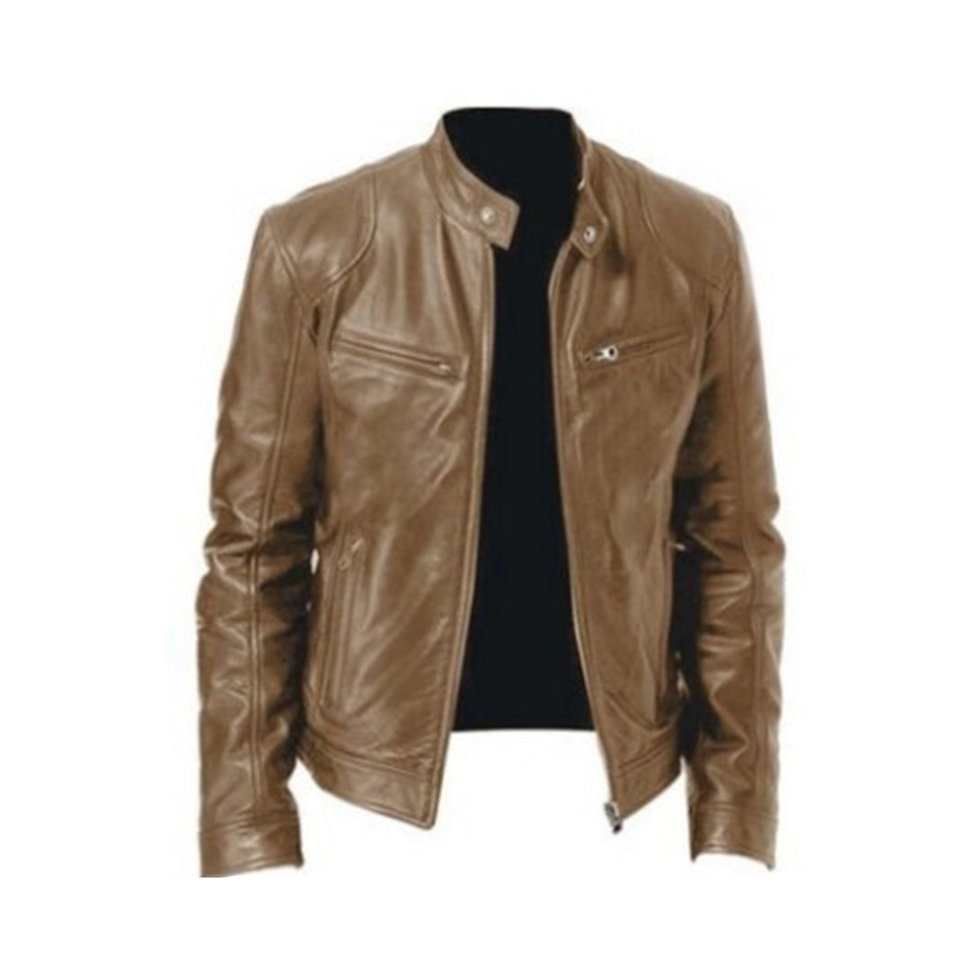 Lederjacke – Klassische Herren-Bikerjacke mit Reißverschluss für den Herbst-Kamel-XS-Chaps Herrenmode
