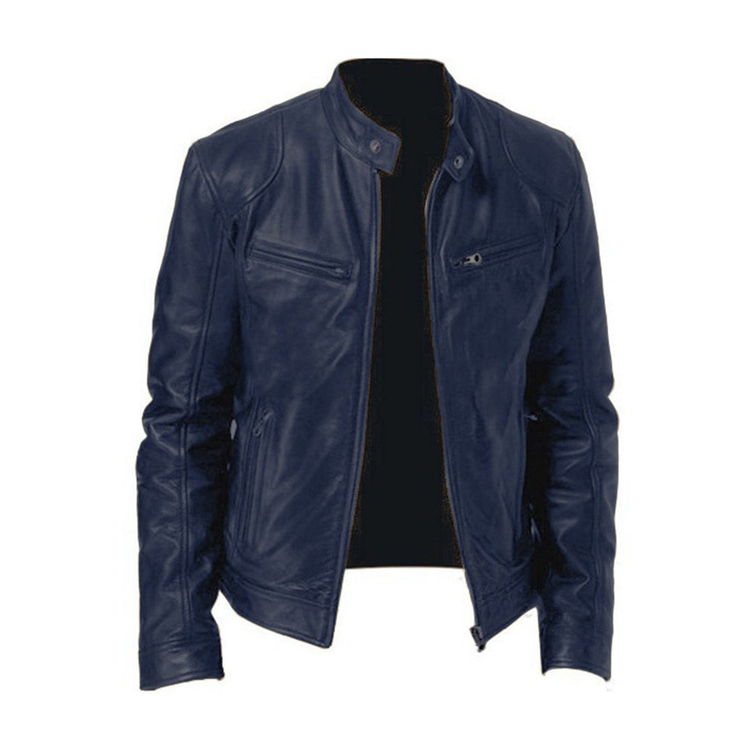 Lederjacke – Klassische Herren-Bikerjacke mit Reißverschluss für den Herbst-Marineblau-XS-Chaps Herrenmode