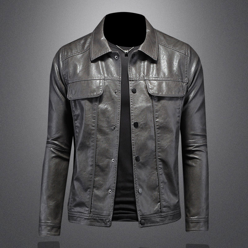 Lederjacke | Kunstleder | Button-Up | Herren Lederjacke | Bikerjacke-Grau-M-Chaps Herrenmode