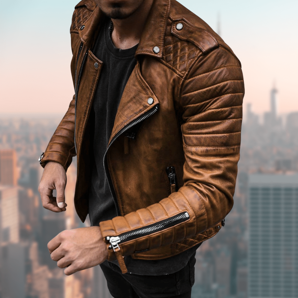 Lederjacke | Kunstleder | Zip-Up | Bikerjacke | Herren Lederjacke-Braun-S-Chaps Herrenmode