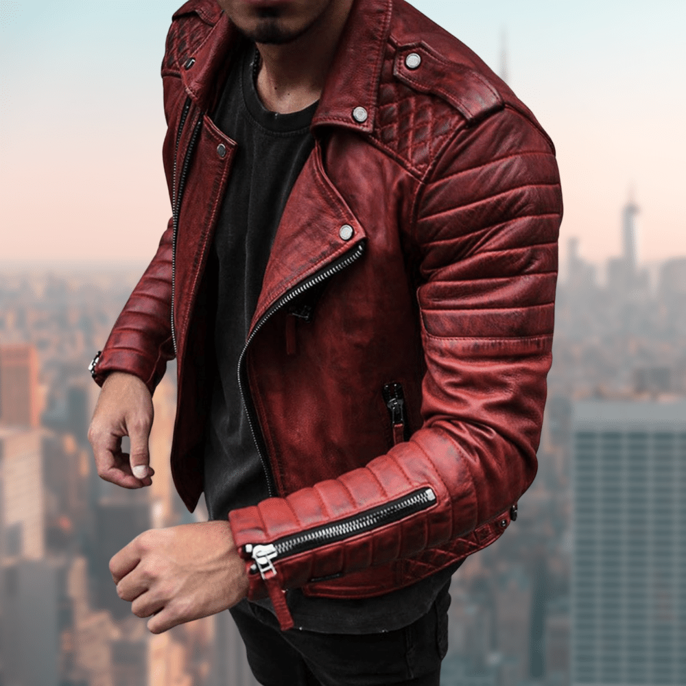 Lederjacke | Kunstleder | Zip-Up | Bikerjacke | Herren Lederjacke-Rot-S-Chaps Herrenmode