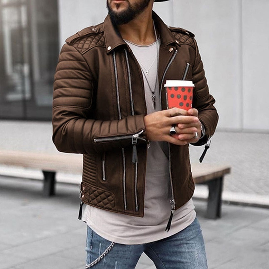 Lederjacke | Reißverschluss | Normale Passform | Bikerjacke | Herrenlederjacke-Braun-S-Chaps Herrenmode