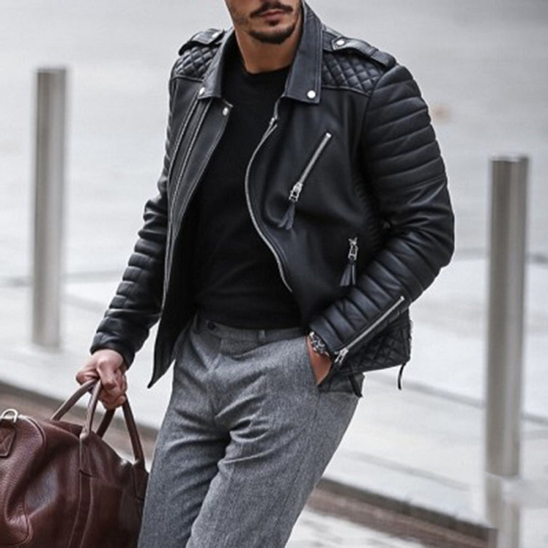 Lederjacke | Reißverschluss | Normale Passform | Bikerjacke | Herrenlederjacke-Chaps Herrenmode