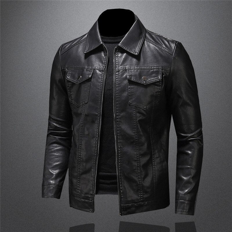 Lederjacke | Schmaler Schnitt | Reißverschluss | Schwarze Jacke | Herren-Lederjacke-Chaps Herrenmode