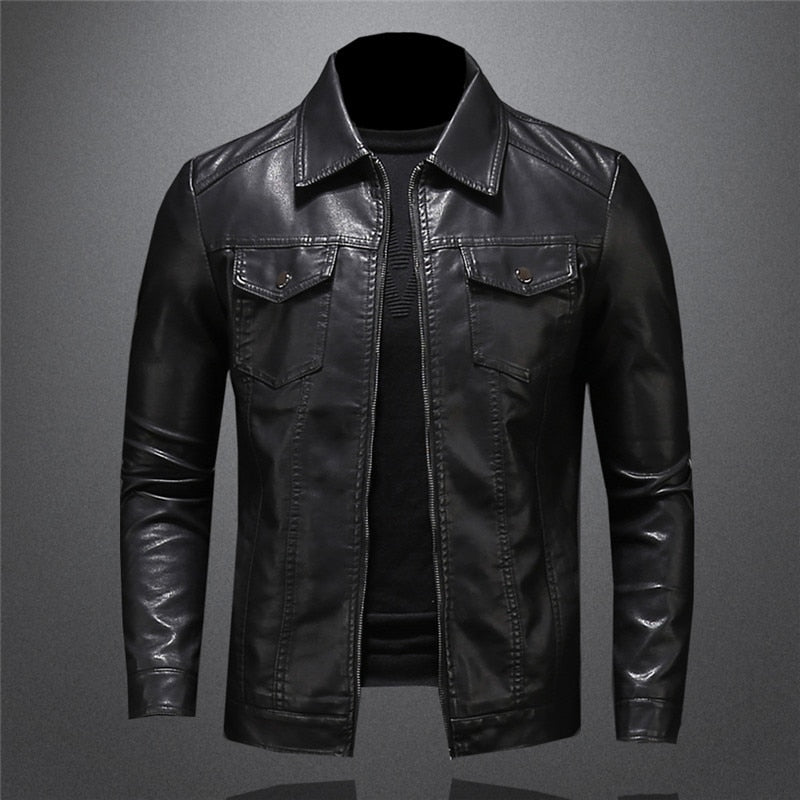 Lederjacke | Schmaler Schnitt | Reißverschluss | Schwarze Jacke | Herren-Lederjacke-Schwarz-XS-Chaps Herrenmode