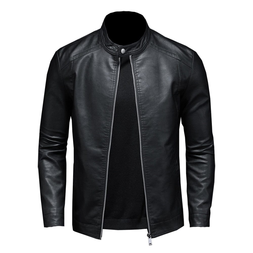 Lederjacke - Schwarze schlichte Kunstlederjacke mit Reißverschluss für Männer-Chaps Herrenmode