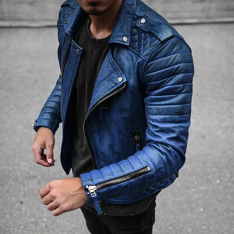 Lederjacke | Stilvoll | Reißverschluss | Bikerjacke | Herrenjacken-Blau-XS-Chaps Herrenmode
