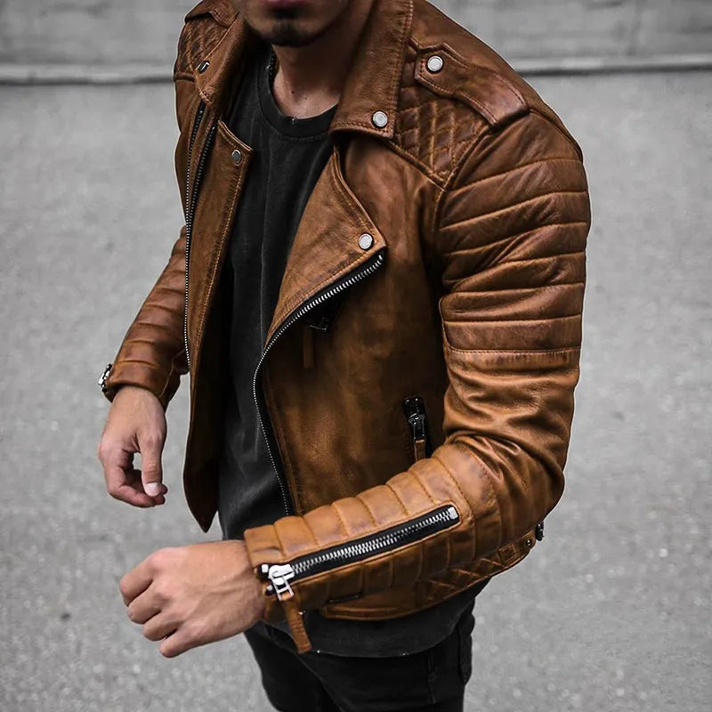 Lederjacke | Stilvoll | Reißverschluss | Bikerjacke | Herrenjacken-Braun-XS-Chaps Herrenmode