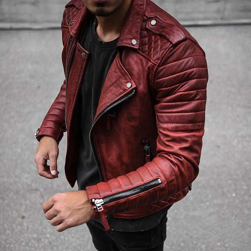 Lederjacke | Stilvoll | Reißverschluss | Bikerjacke | Herrenjacken-Rot-XS-Chaps Herrenmode