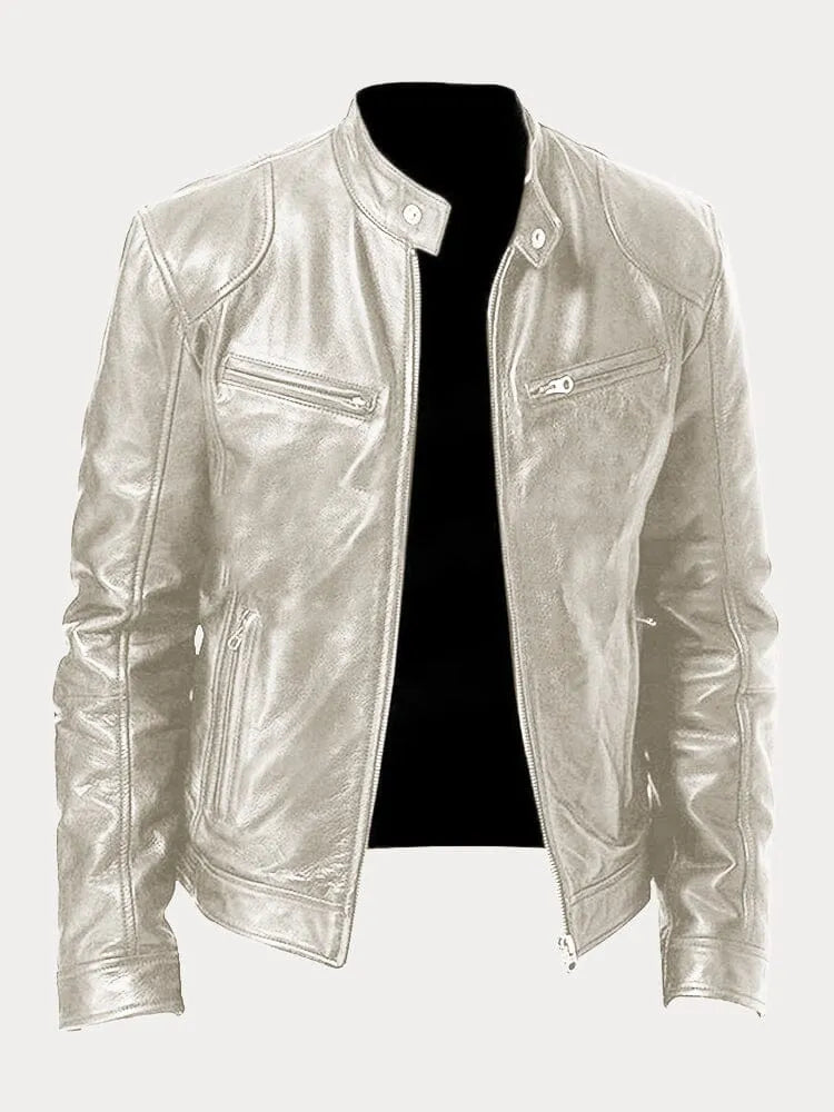 Lederjacke | Zip-Up | Regular Fit | Bikerjacke | Herren Lederjacke-Beige-S-Chaps Herrenmode