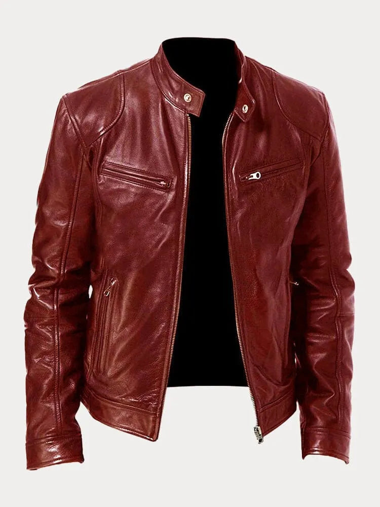 Lederjacke | Zip-Up | Regular Fit | Bikerjacke | Herren Lederjacke-Bordeauxrot-S-Chaps Herrenmode