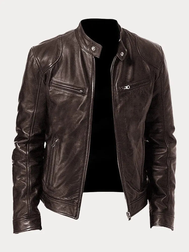 Lederjacke | Zip-Up | Regular Fit | Bikerjacke | Herren Lederjacke-Dunkelbraun-S-Chaps Herrenmode