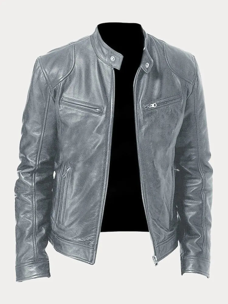 Lederjacke | Zip-Up | Regular Fit | Bikerjacke | Herren Lederjacke-Grau-S-Chaps Herrenmode