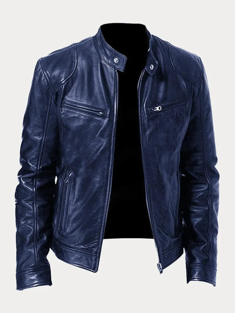 Lederjacke | Zip-Up | Regular Fit | Bikerjacke | Herren Lederjacke-Marineblau-S-Chaps Herrenmode
