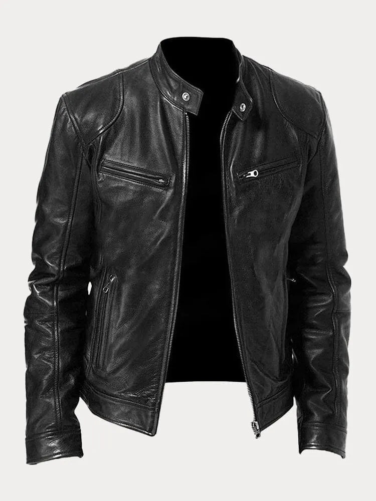 Lederjacke | Zip-Up | Regular Fit | Bikerjacke | Herren Lederjacke-Schwarz-S-Chaps Herrenmode