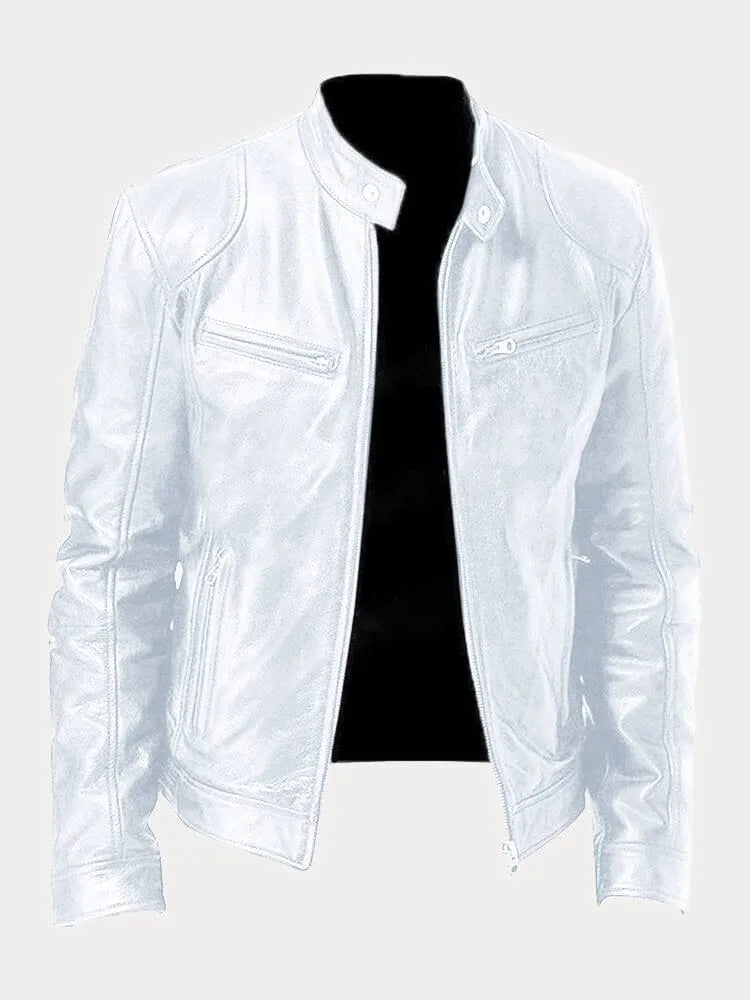Lederjacke | Zip-Up | Regular Fit | Bikerjacke | Herren Lederjacke-Weiß-S-Chaps Herrenmode