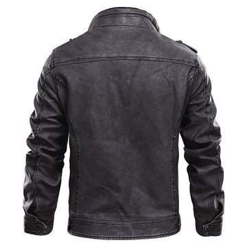 Lederjacke - Zip-Up - Stehkragen - Schwarze Lederjacke - Herrenjacke-Chaps Herrenmode