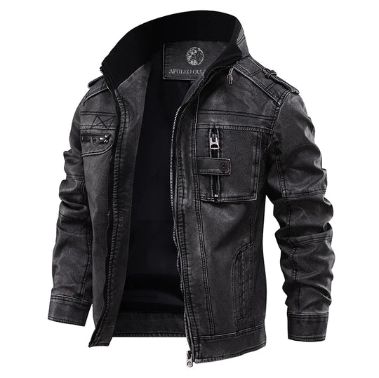 Lederjacke - Zip-Up - Stehkragen - Schwarze Lederjacke - Herrenjacke-XS-Chaps Herrenmode