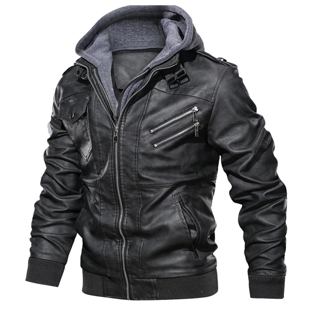 Lederjacke – mit Kapuze – mit Reißverschluss – Bikerjacke – Herrenlederjacke-Chaps Herrenmode