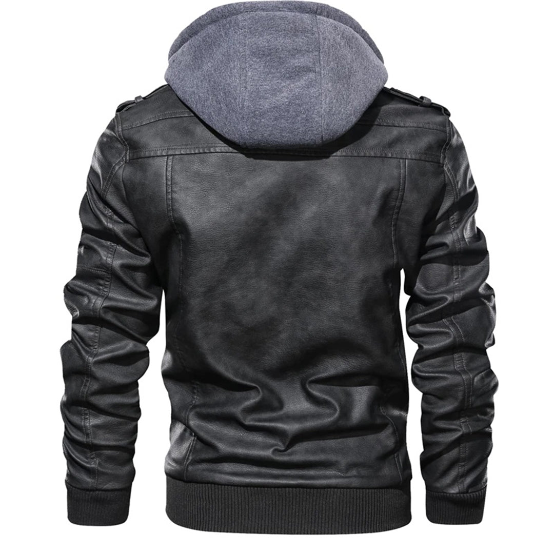 Lederjacke – mit Kapuze – mit Reißverschluss – Bikerjacke – Herrenlederjacke-Chaps Herrenmode