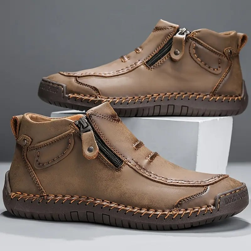 Lederschuhe - Rutschfest - Orthopädisch - Lederstiefel - Herrenschuhe-Khaki-38-Chaps Herrenmode
