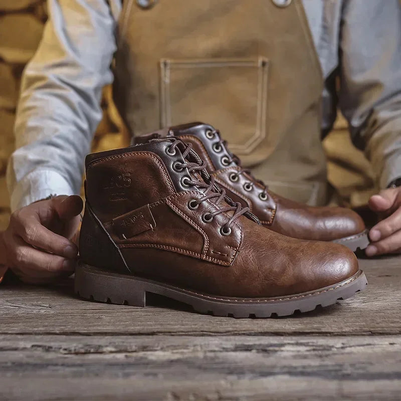 Lederstiefel - Schwarze und braune Schnürstiefeletten für Männer-Braun-38-Chaps Herrenmode