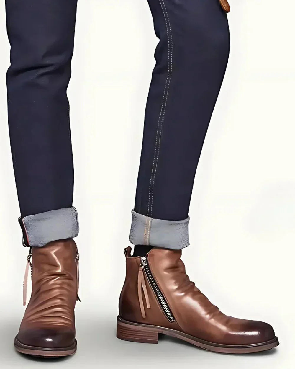 Lederstiefel – Stylisch – Reißverschluss – Stiefeletten – Herrenstiefel-Braun-38-Chaps Herrenmode