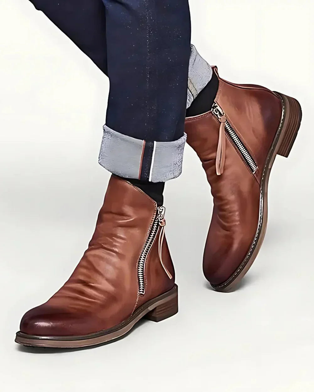 Lederstiefel – Stylisch – Reißverschluss – Stiefeletten – Herrenstiefel-Chaps Herrenmode