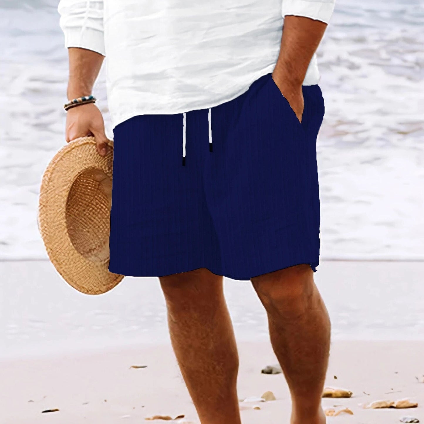 Leinen-Shorts – lockere Passform – Kordelzug – Sommershorts – Herren-Shorts-Blau-S-Chaps Herrenmode