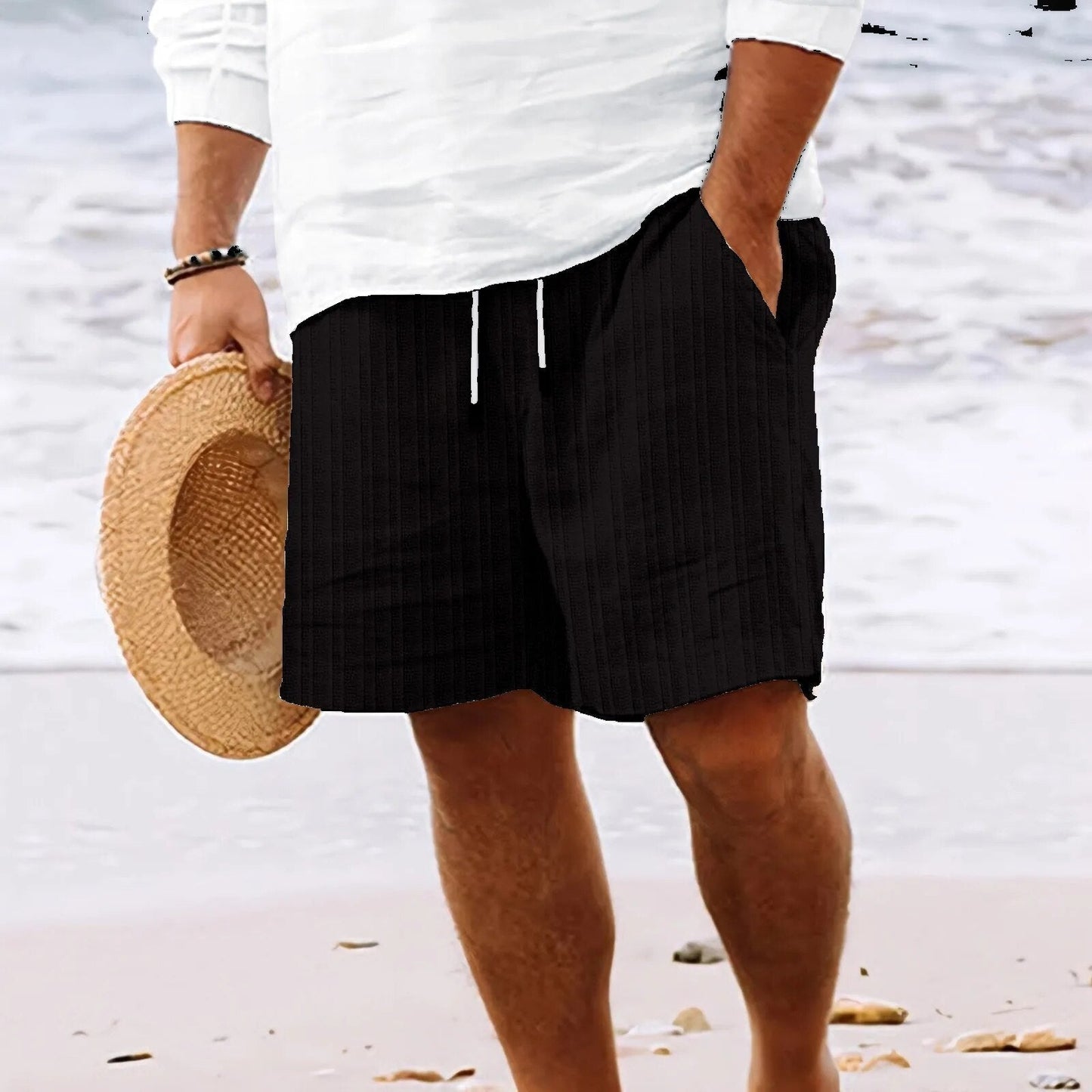 Leinen-Shorts – lockere Passform – Kordelzug – Sommershorts – Herren-Shorts-Schwarz-S-Chaps Herrenmode