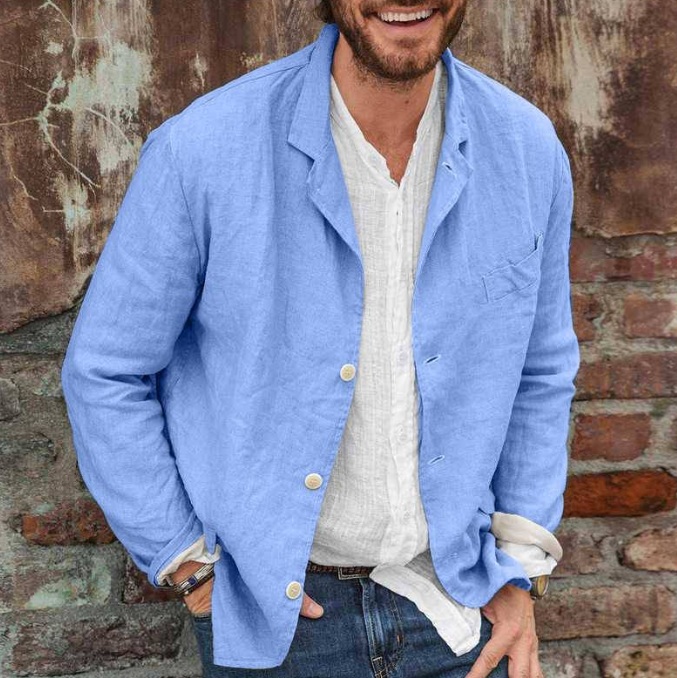 Leinenblazer - Lässig - Einreihig - Leinenjacke - Herrenblazer-Blau-S-Chaps Herrenmode
