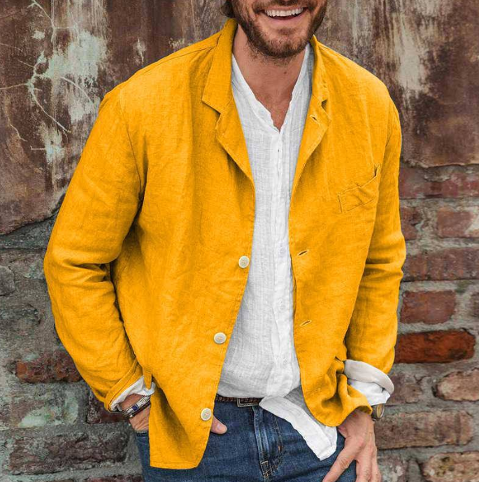 Leinenblazer - Lässig - Einreihig - Leinenjacke - Herrenblazer-Gelb-S-Chaps Herrenmode
