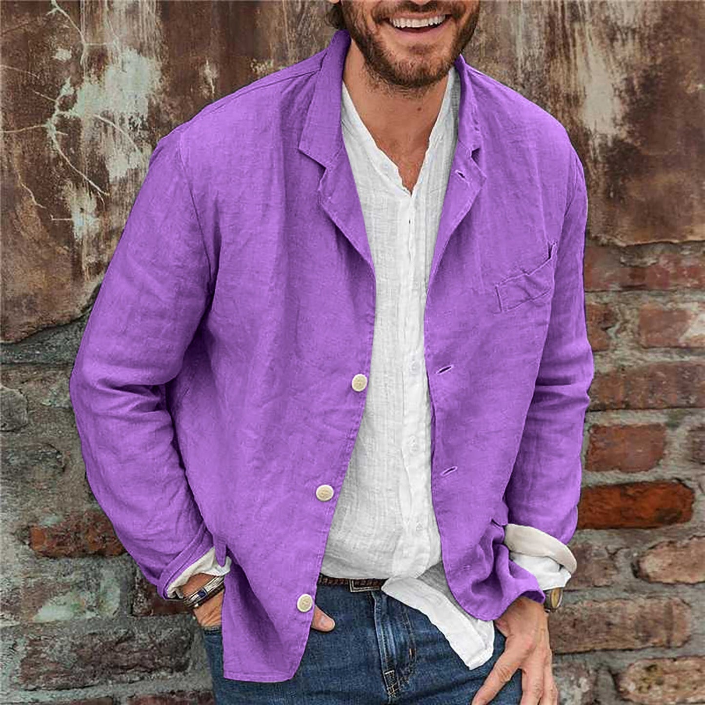 Leinenblazer - Lässig - Einreihig - Leinenjacke - Herrenblazer-Lila-S-Chaps Herrenmode