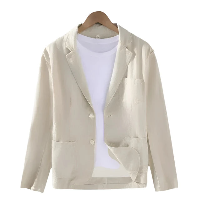 Leinenblazer – Lässiger einreihiger Sommerblazer für Männer-Beige-M-Chaps Herrenmode