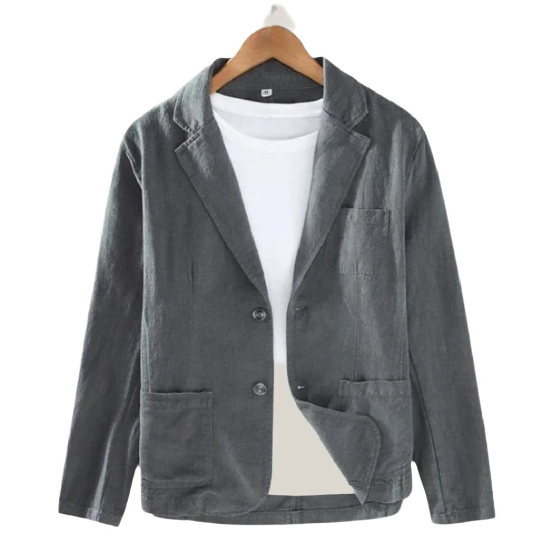 Leinenblazer – Lässiger einreihiger Sommerblazer für Männer-Grau-M-Chaps Herrenmode