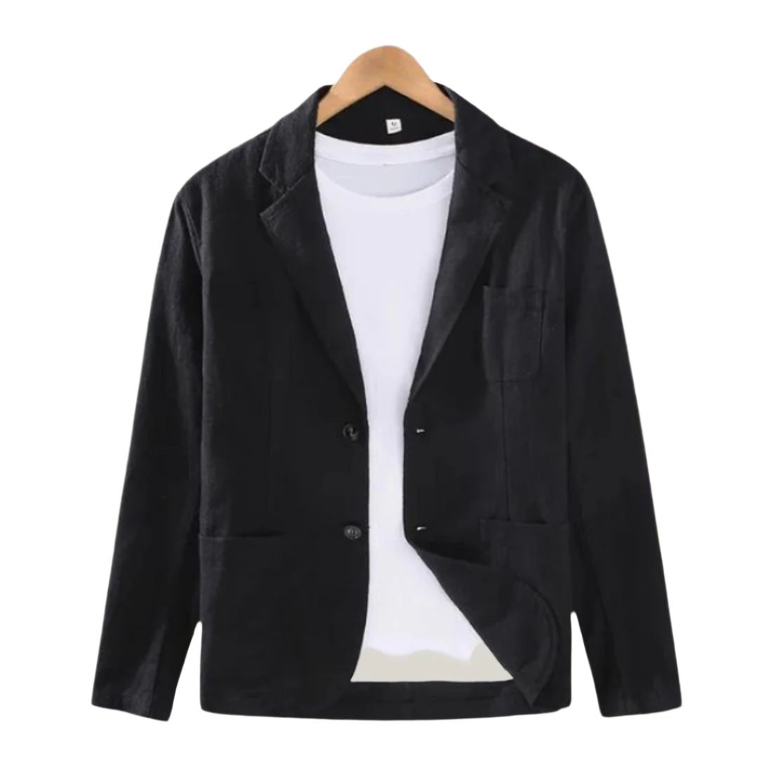 Leinenblazer – Lässiger einreihiger Sommerblazer für Männer-Schwarz-M-Chaps Herrenmode