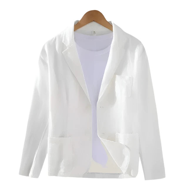 Leinenblazer – Lässiger einreihiger Sommerblazer für Männer-Weiß-M-Chaps Herrenmode