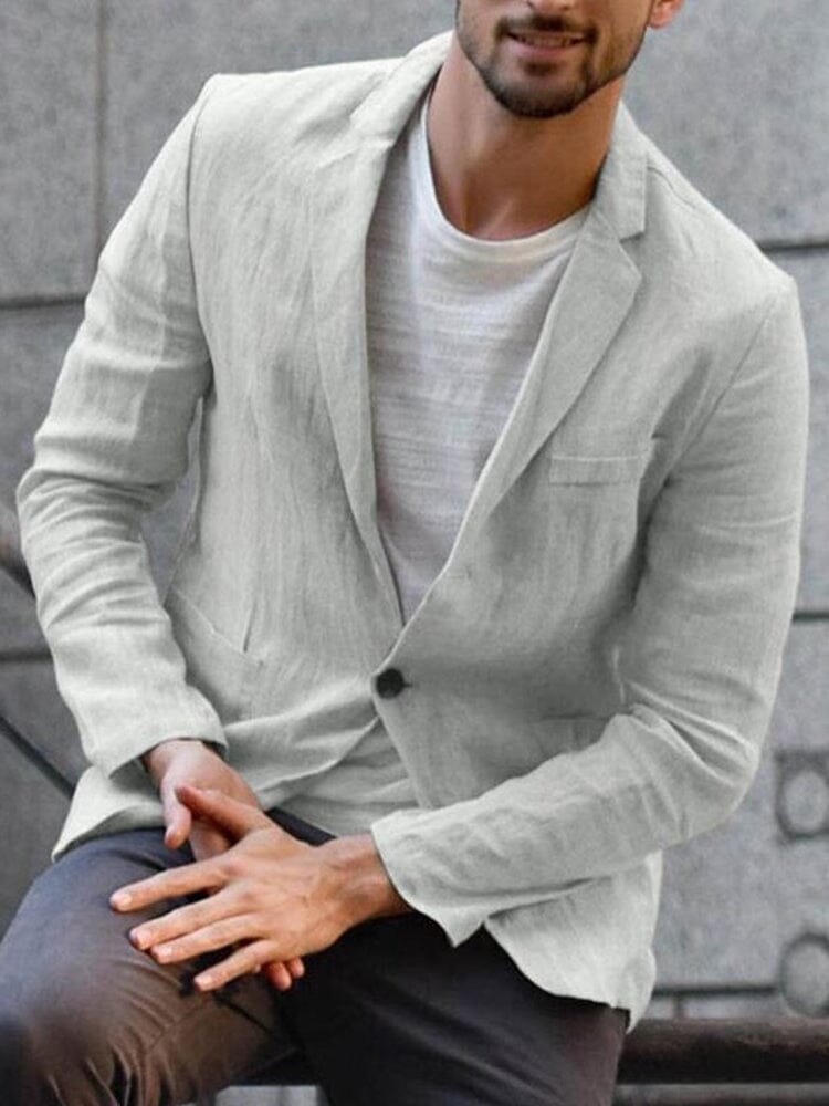 Leinenblazer - Leichtgewicht - Einreihig - Herrenblazer - Balzerjacke-Grau-M-Chaps Herrenmode