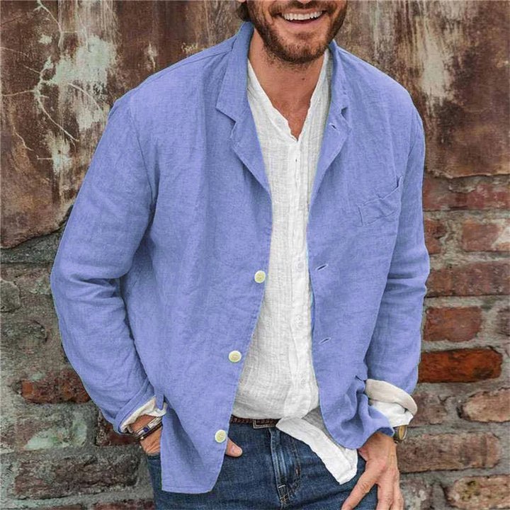 Leinenblazer | Leichtgewicht | Lockere Passform | Leinenjacke | Herrenbekleidung-Blau-S-Chaps Herrenmode