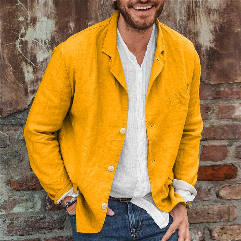 Leinenblazer | Leichtgewicht | Lockere Passform | Leinenjacke | Herrenbekleidung-Gelb-S-Chaps Herrenmode