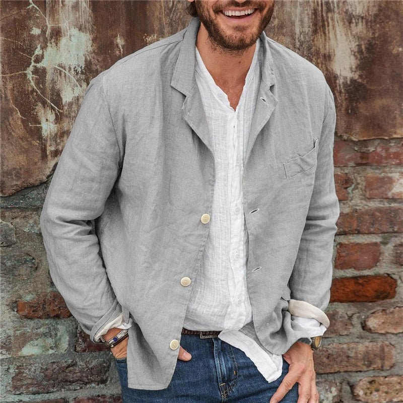 Leinenblazer | Leichtgewicht | Lockere Passform | Leinenjacke | Herrenbekleidung-Grau-S-Chaps Herrenmode