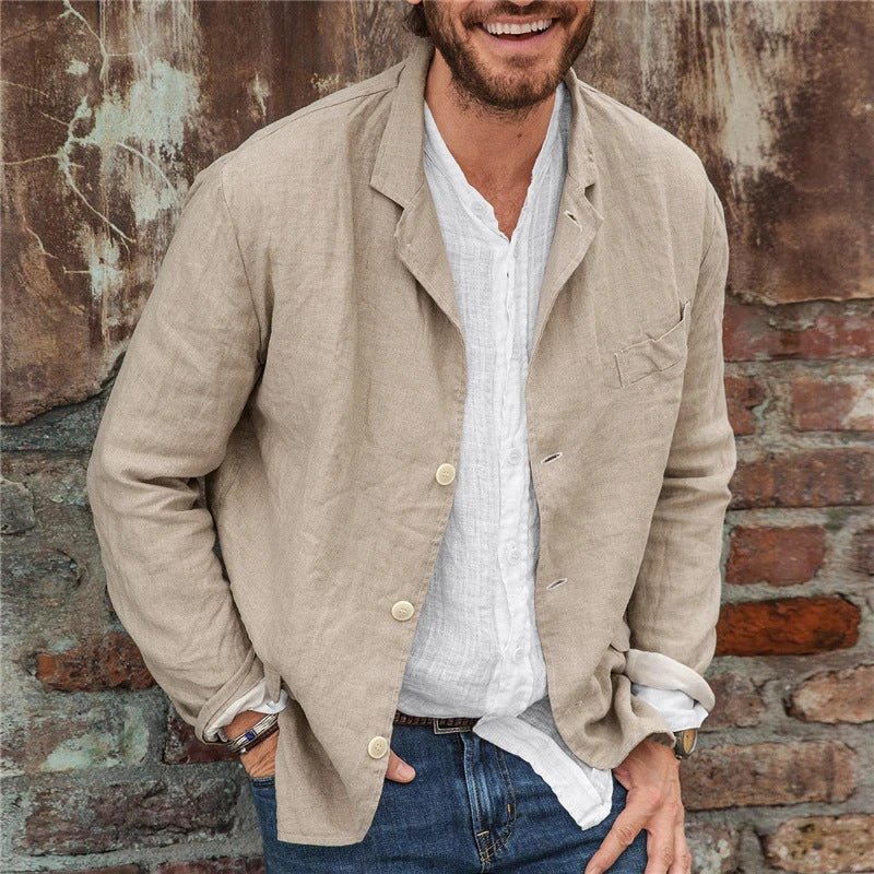Leinenblazer | Leichtgewicht | Lockere Passform | Leinenjacke | Herrenbekleidung-Khaki-S-Chaps Herrenmode